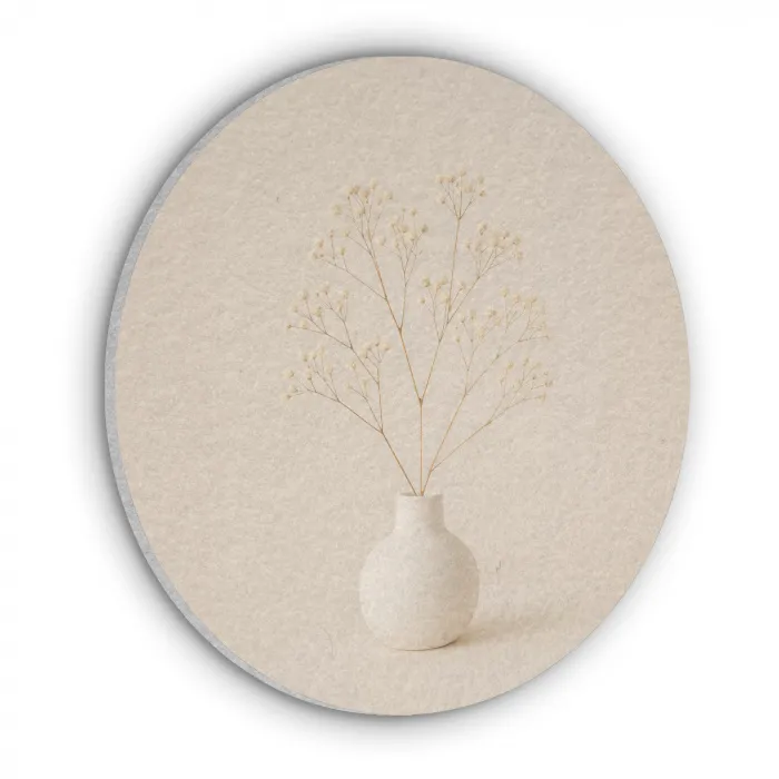 Vaas - Takken - Bloemetjes - Wit Akoestische PET Vilt - Rond klein -3d