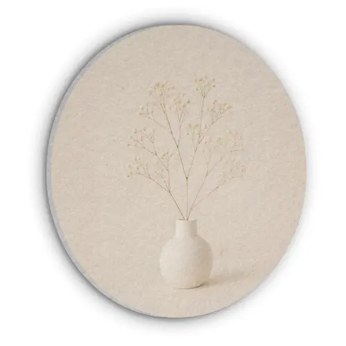 Vaas - Takken - Bloemetjes - Wit Akoestische PET Vilt - Rond klein -3d