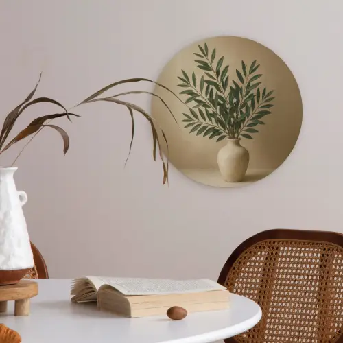 Vaas - Olijftakken - Bladeren - Beige Akoestische PET Vilt - Rond klein -sfeer3