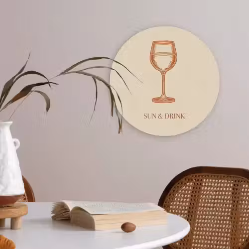 Wijn - Zomer - Quote - Oranje Akoestische PET Vilt - Rond klein -sfeer3