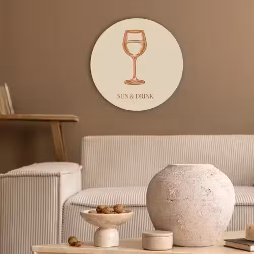Wijn - Zomer - Quote - Oranje Akoestische PET Vilt - Rond klein -sfeer1