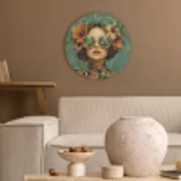 Vrouw - Bloemen - Vlinders - Natuur - Vintage Akoestische PET Vilt - Rond klein -sfeer1