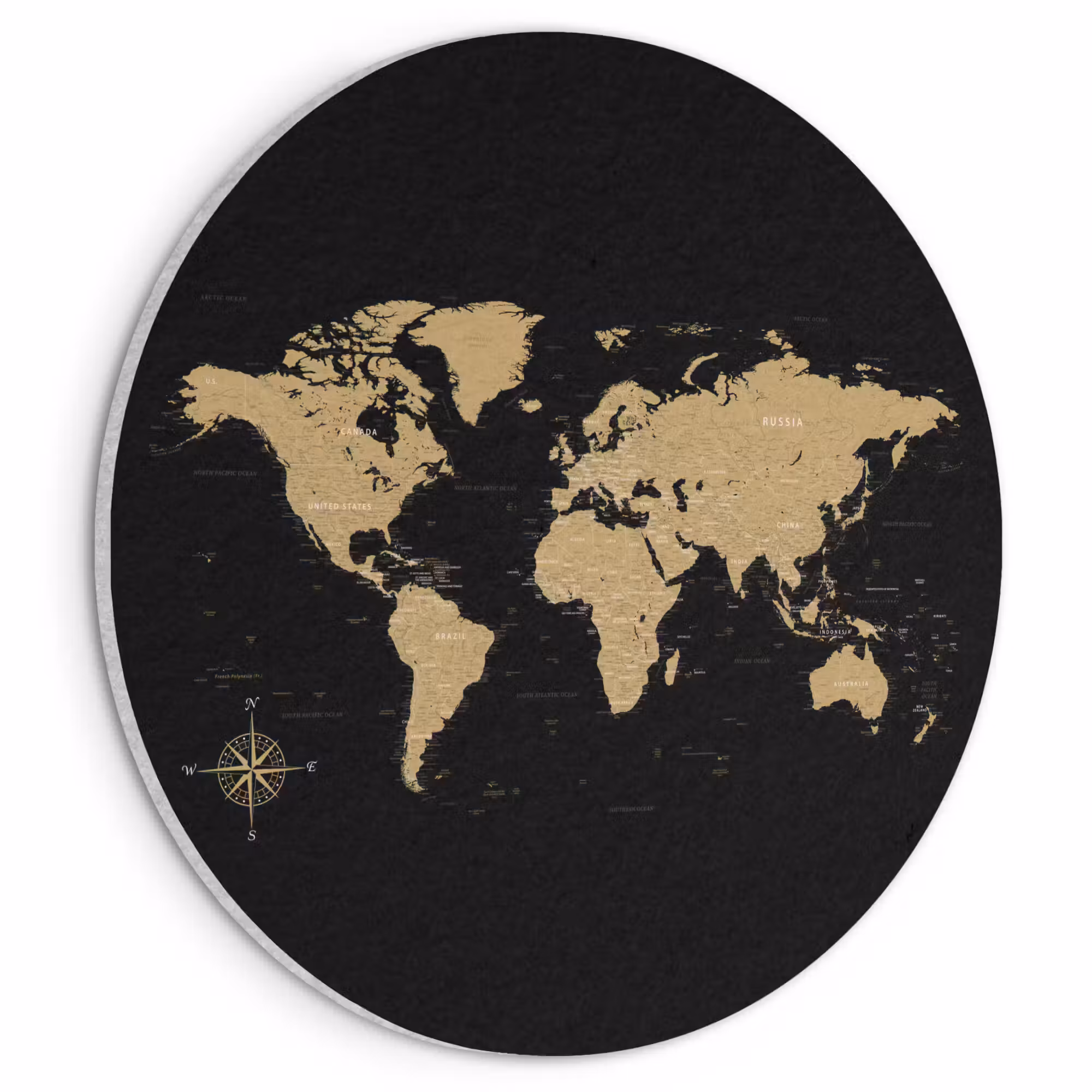 Acoustic painting round - World map - Beige - Black