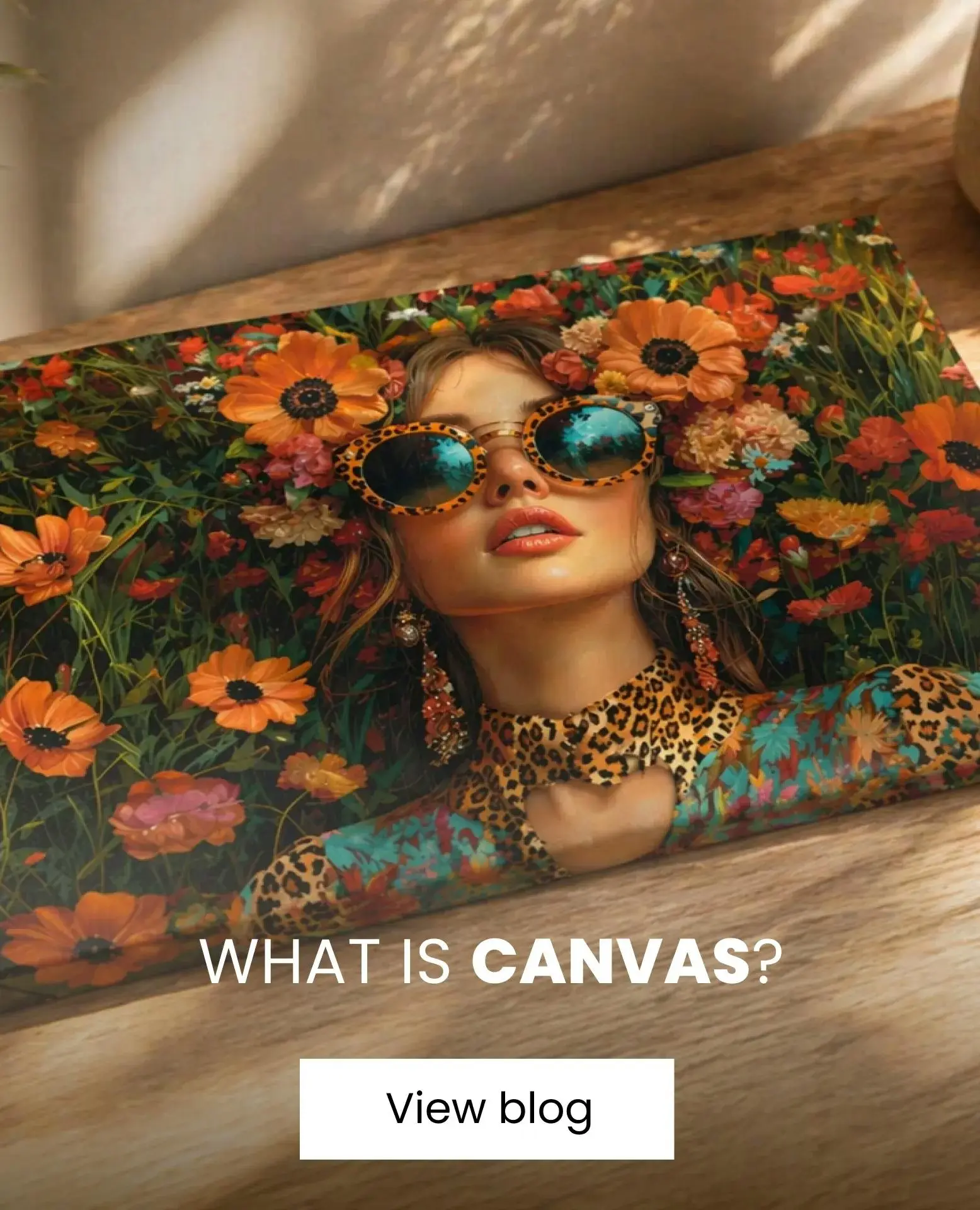 canvas of a woman with flowers laying on a table