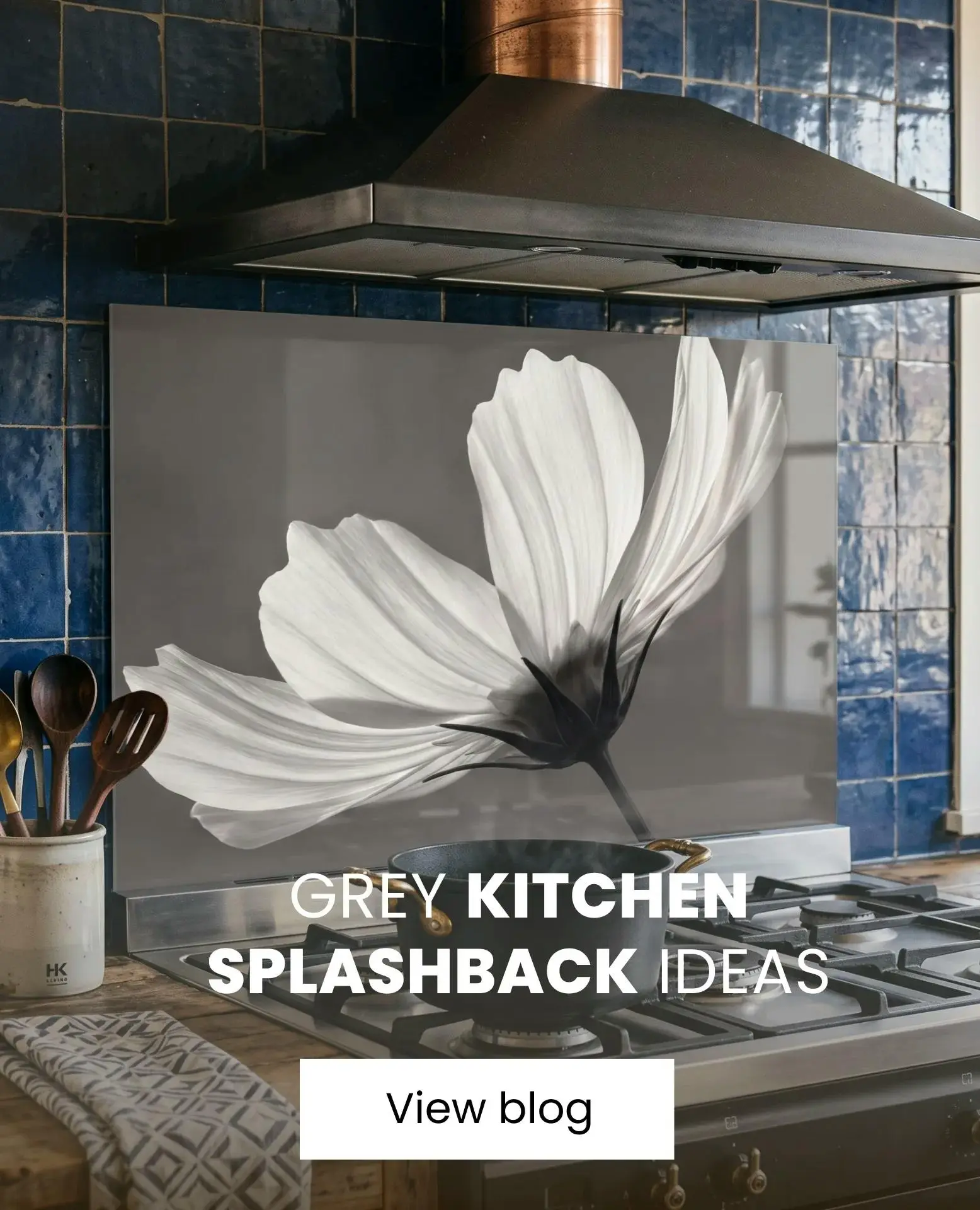 kitchen splashback with grey flower