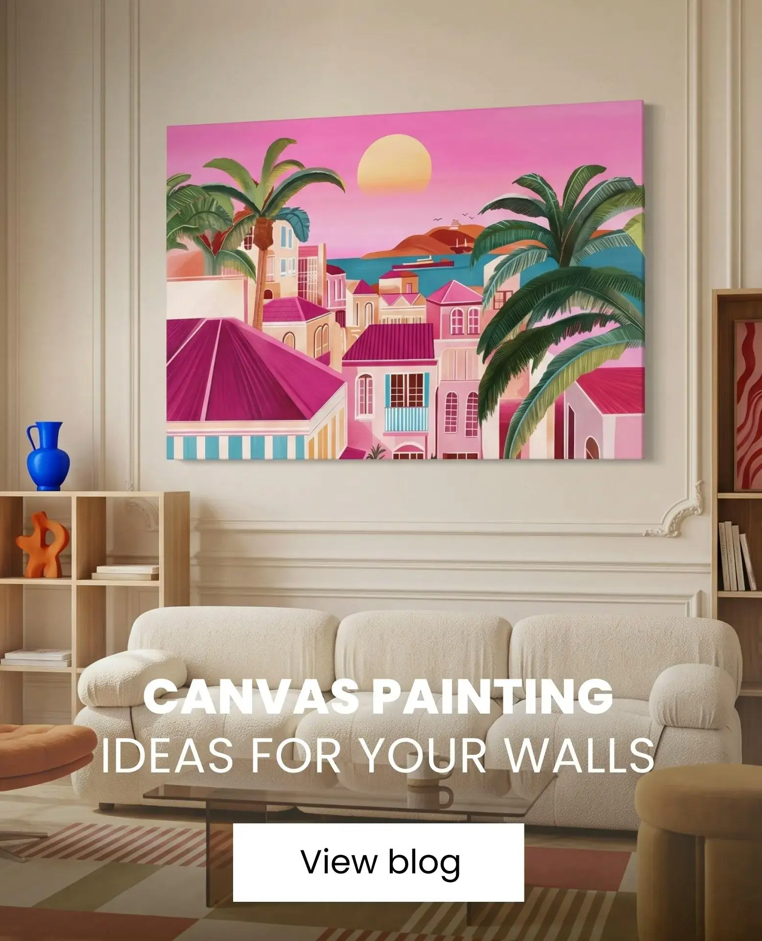 pink canvas in a living room