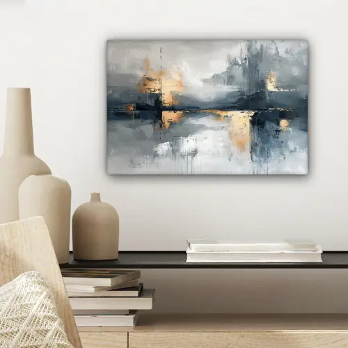 Kunst - Grijs - Goud - Abstract canvas 2cm klein -sfeer6