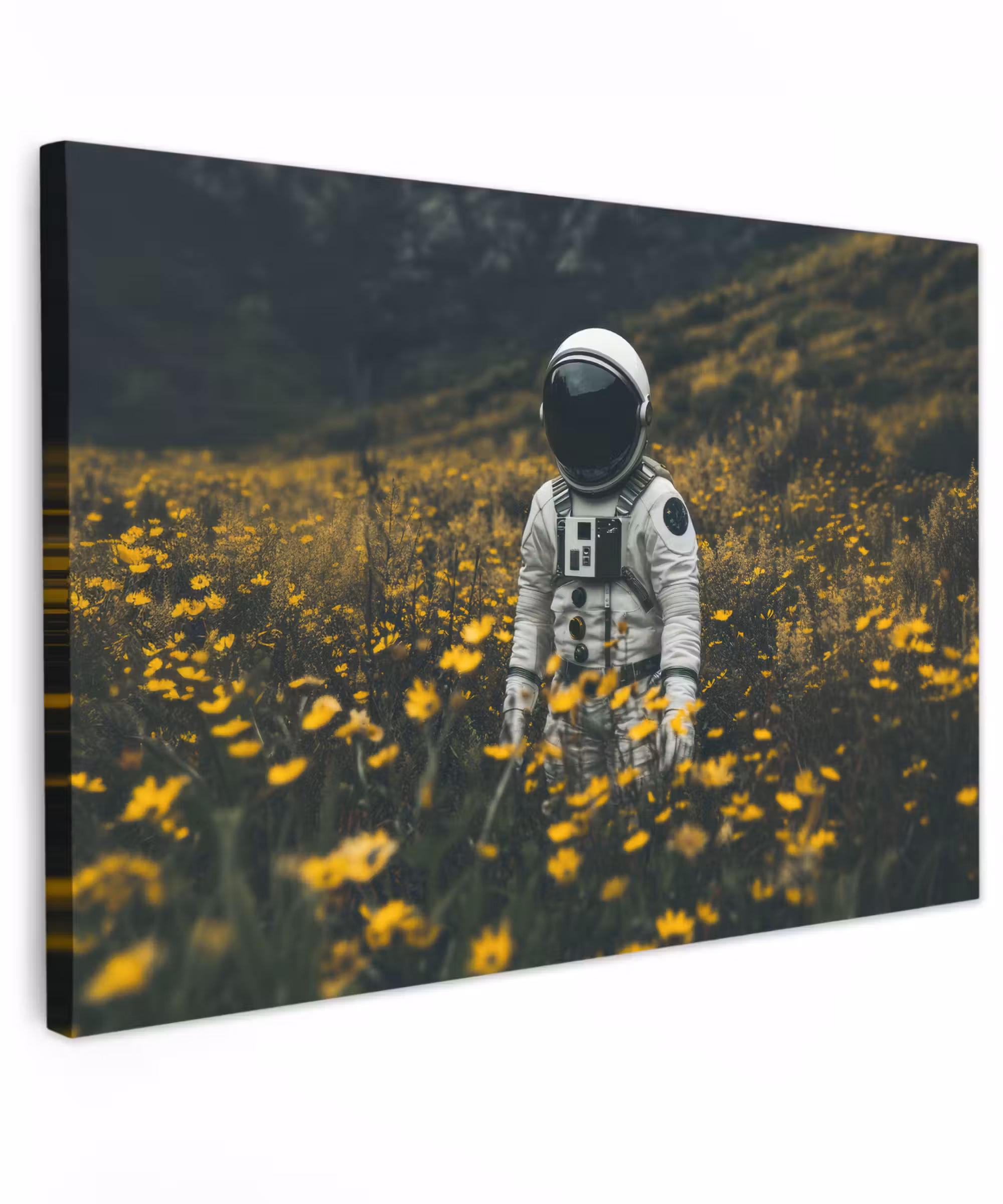 Canvas Print - Astronaut - Flowers - Field - Yellow