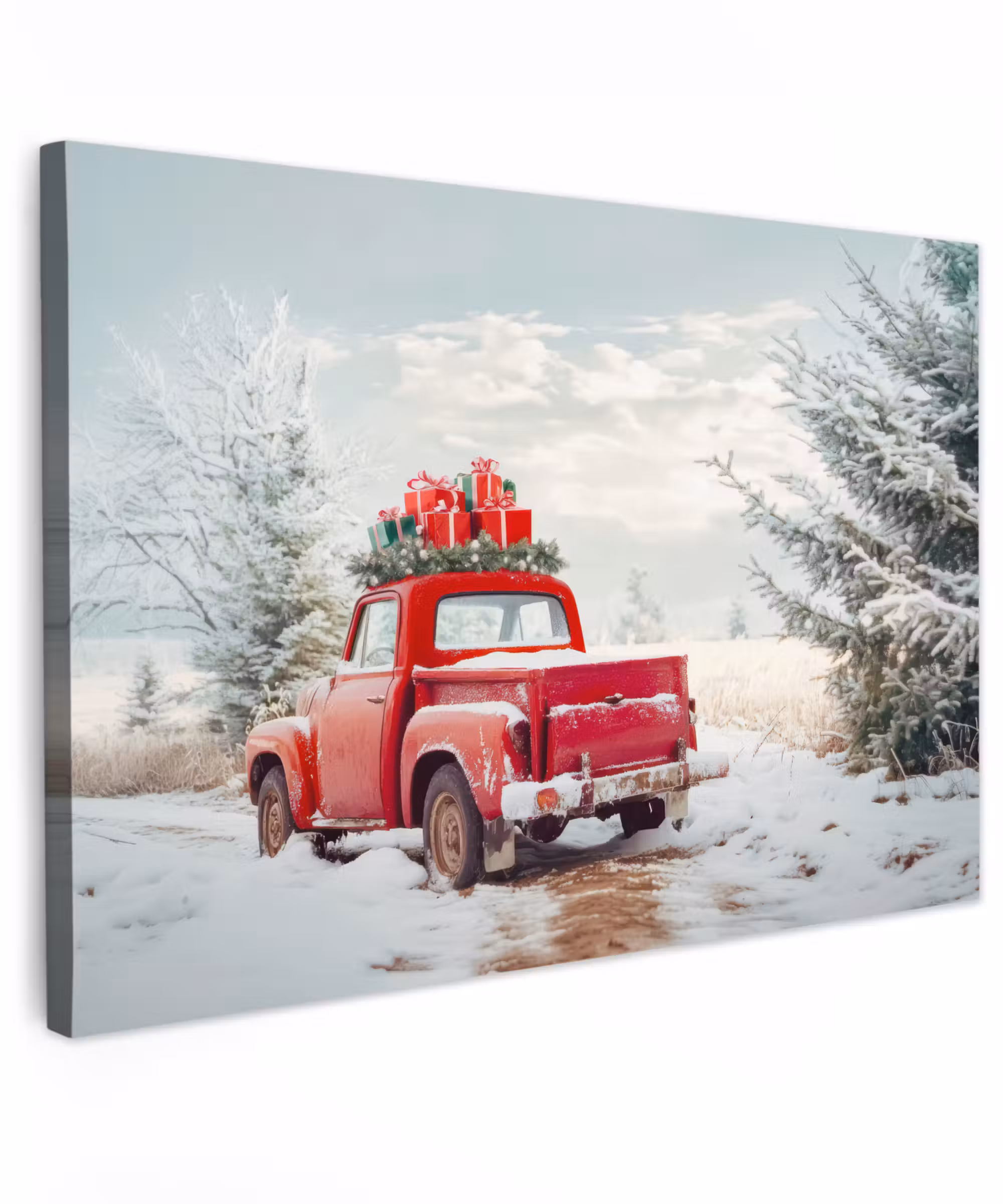 Canvas Print - Car - Red - Gifts - Winter - Snow - Christmas