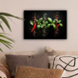 Chilipepers - Basilicum - Blaadjes - Rood canvas 2cm klein -sfeer1