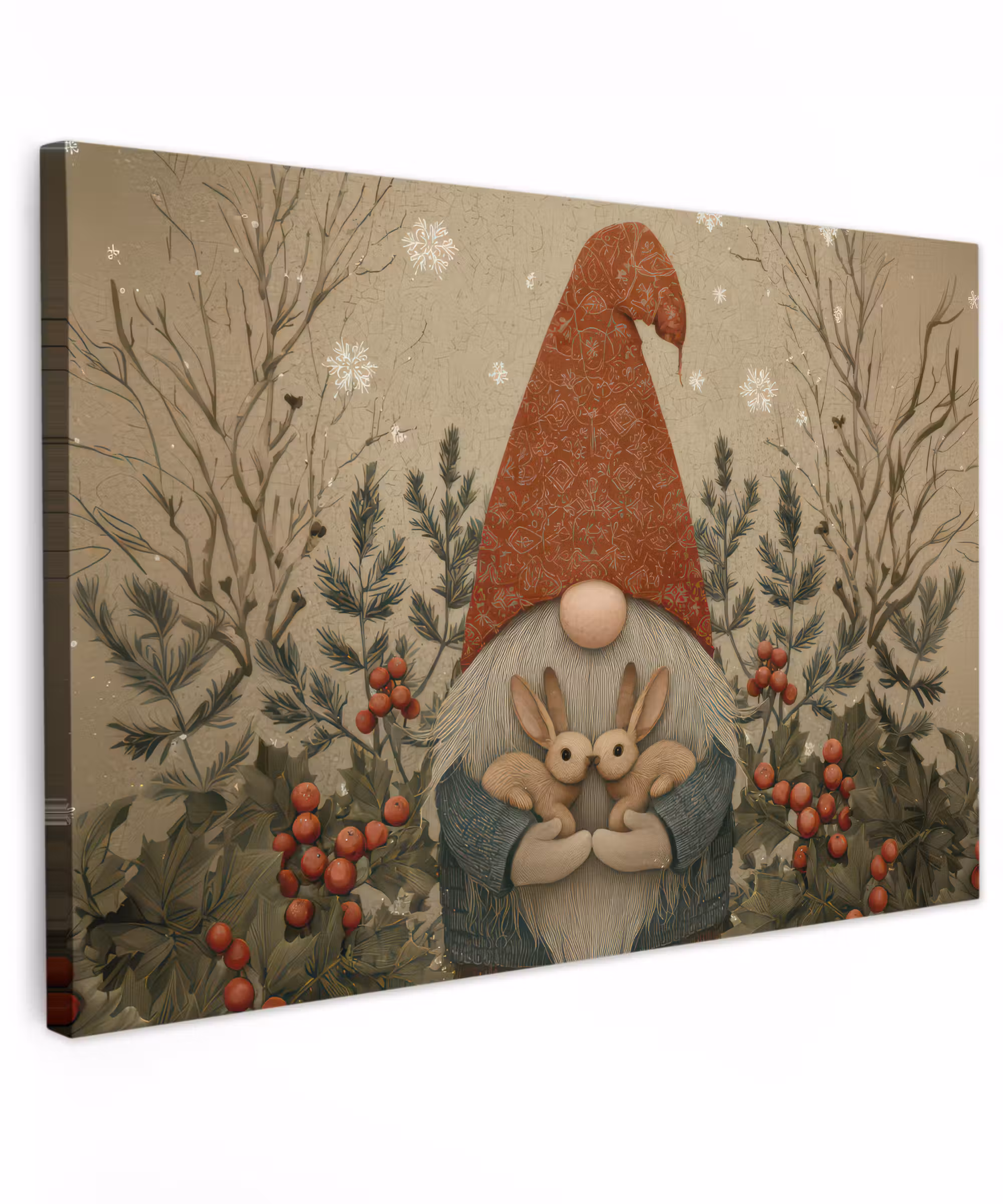 Canvas Print - Christmas gnome - Bunnies - Colorful
