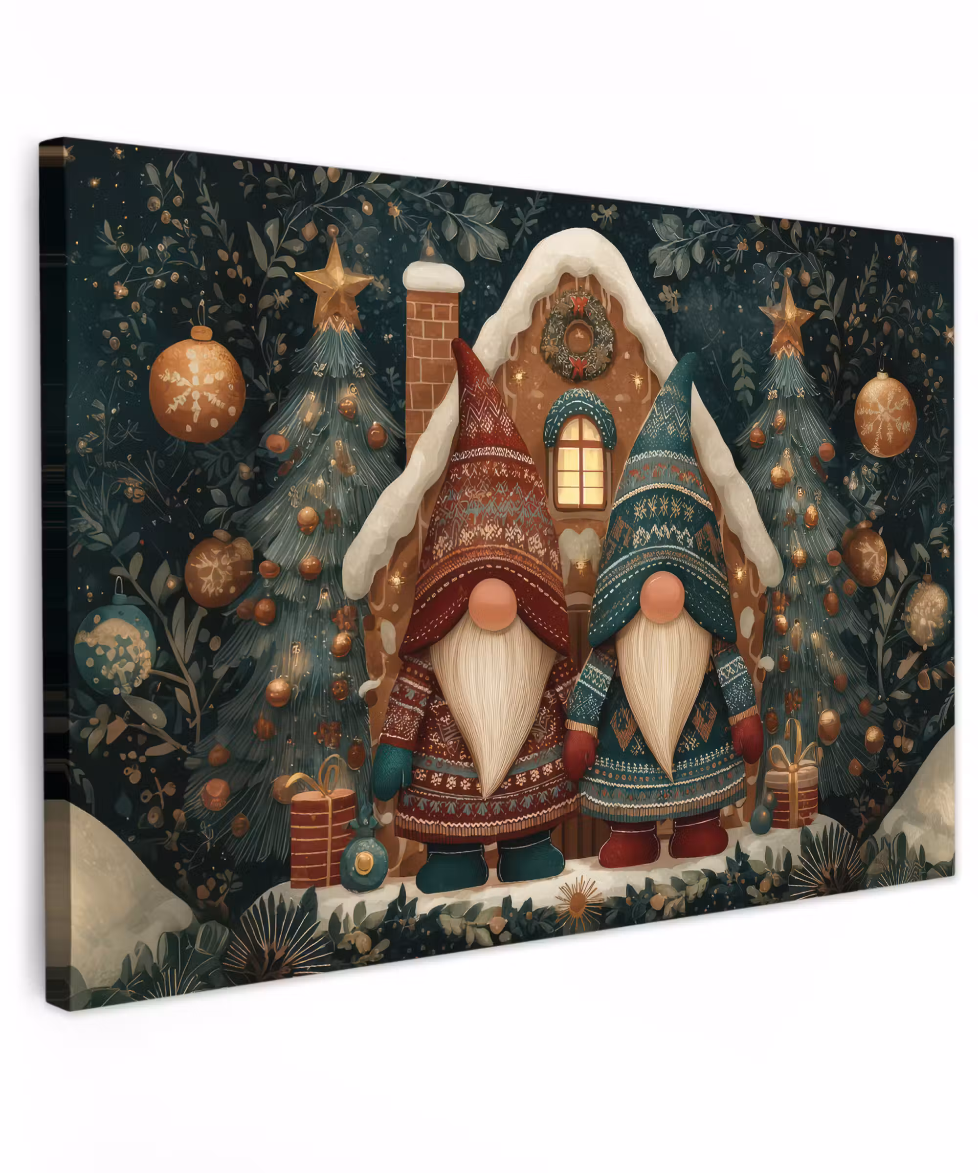 Canvas Print - Christmas - Gnomes - Gingerbread House - Red - Green