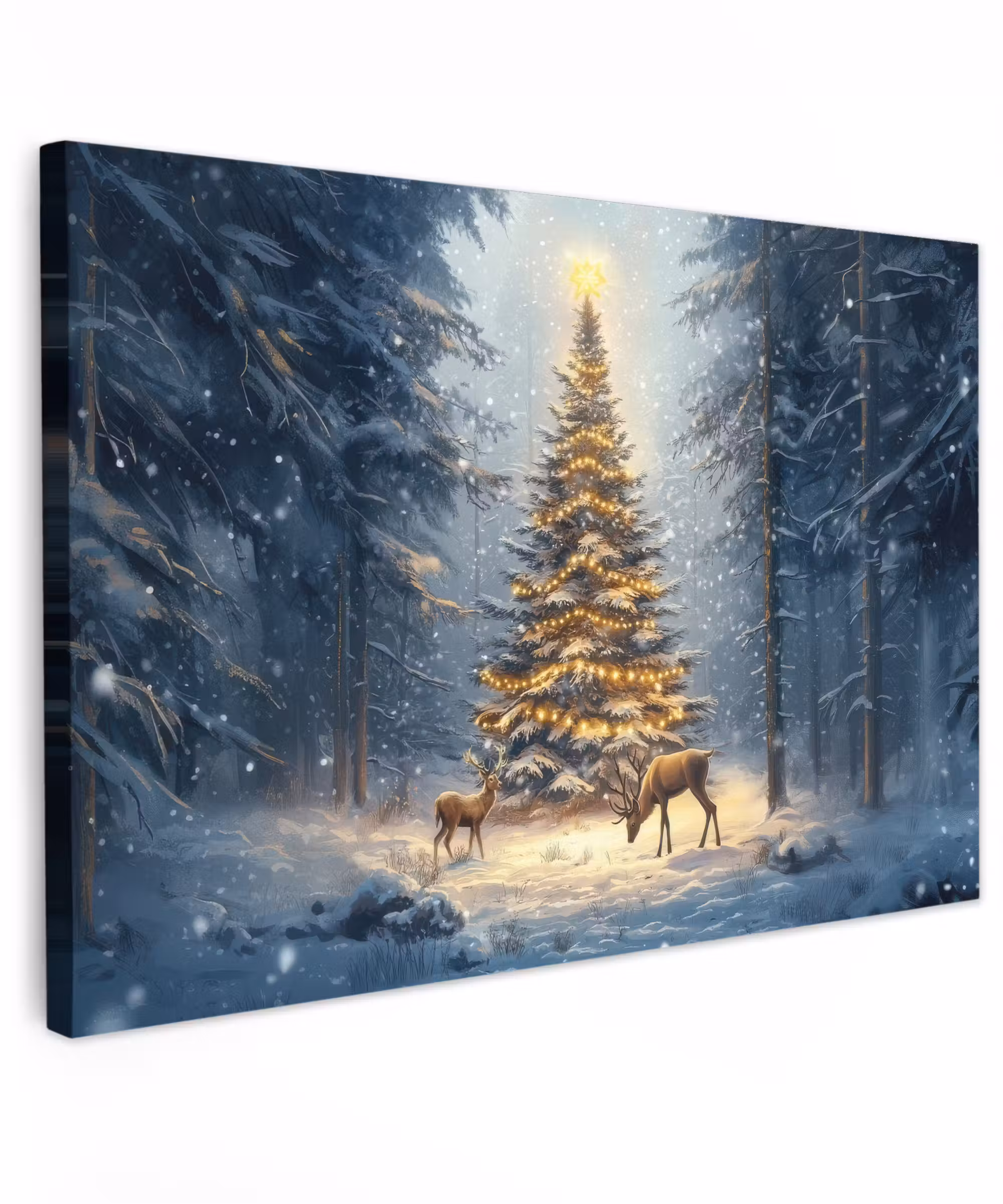 Canvas Print - Christmas light - Forest - Deer - Dark