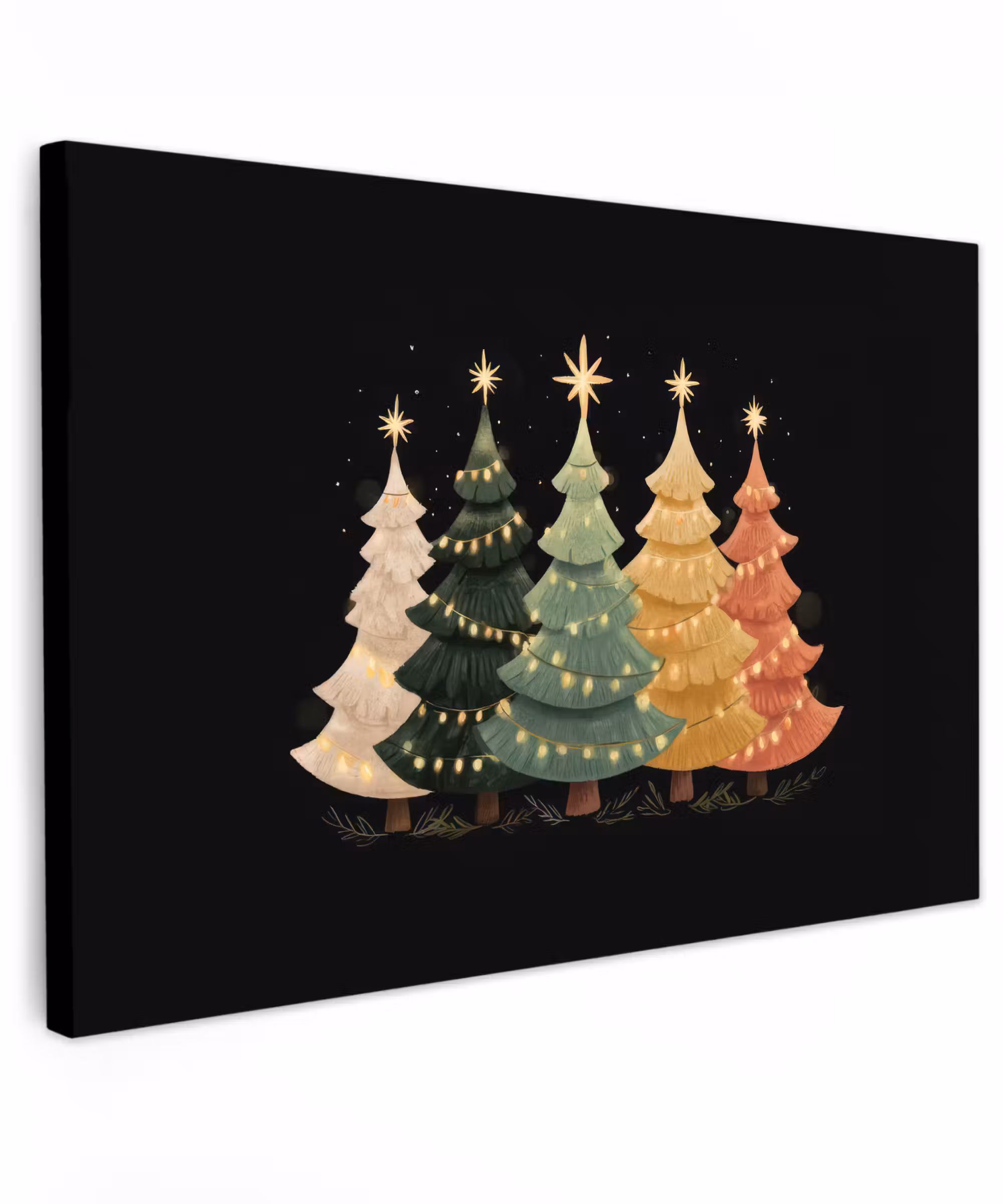 Canvas Print - Christmas trees - colorful - lights - star
