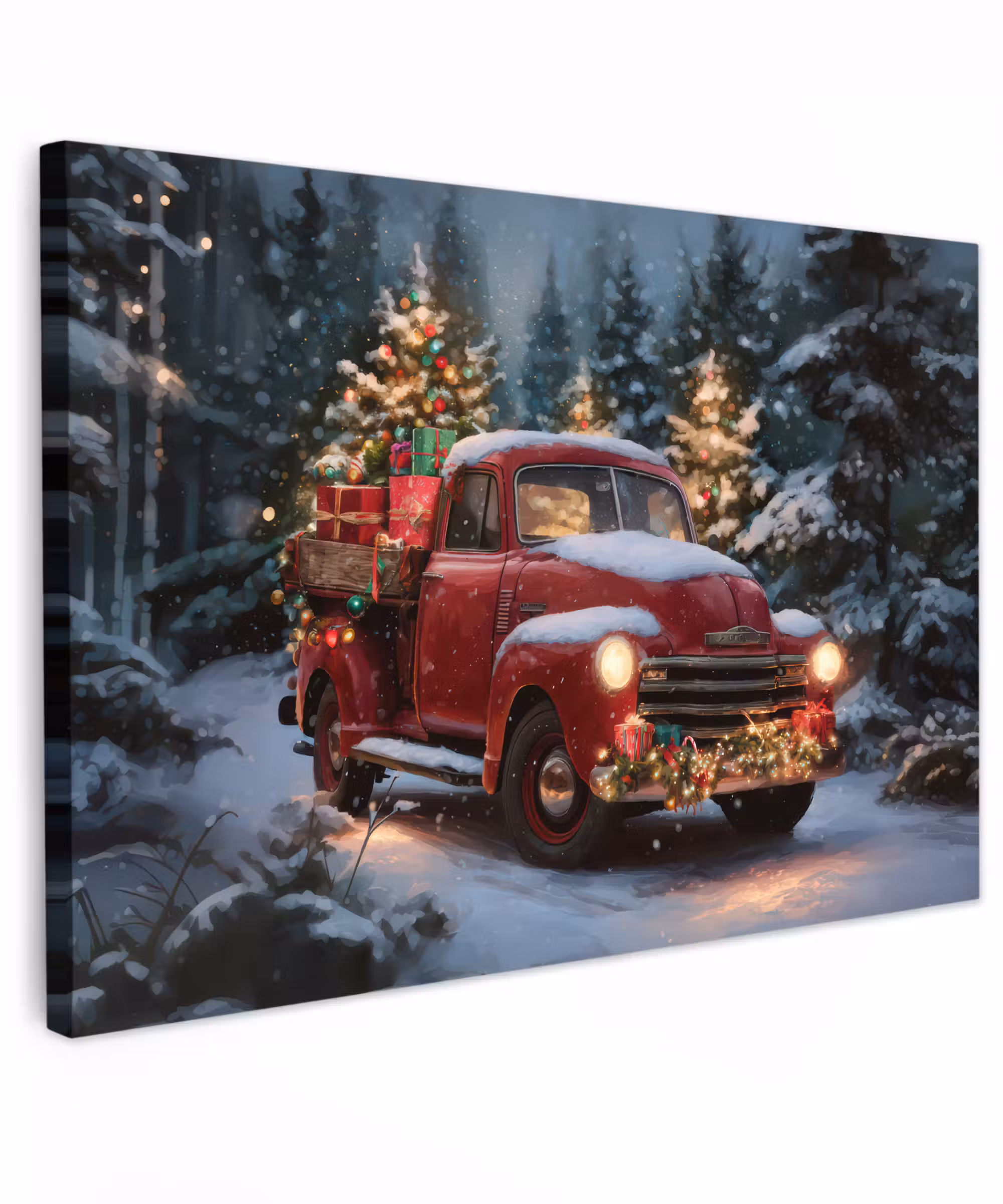 Canvas Print - Christmas truck - Snow forest - Red