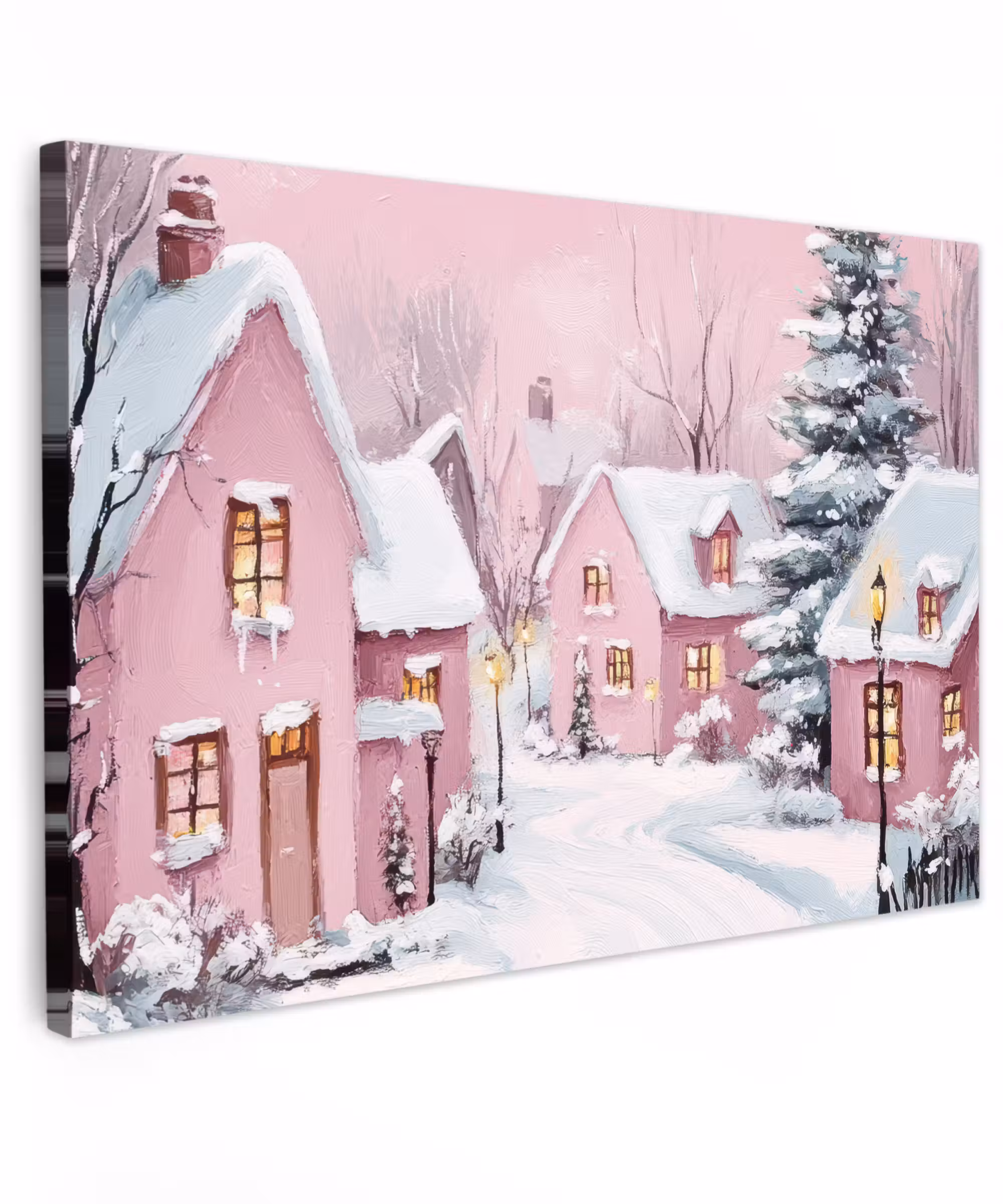 Canvas Print - Christmas Village - Pink - Winter - Snow - Houses
