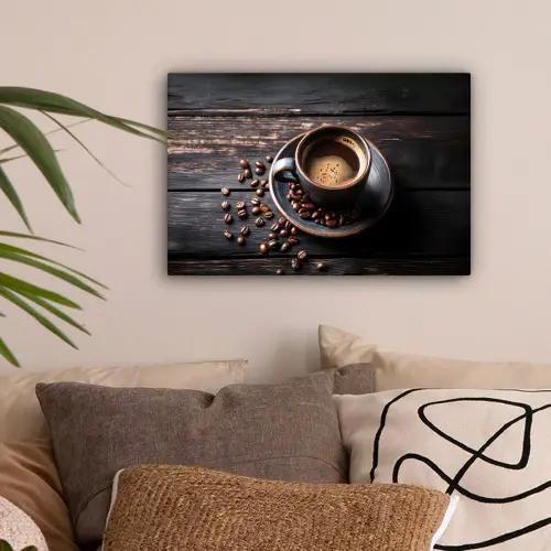 Kop - Koffie - Hout - Bonen canvas 2cm klein -sfeer1