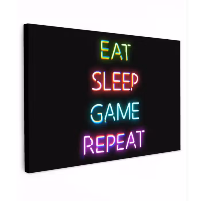 Gaming - Led - Quote - Eat sleep game repeat - Gamen canvas 2cm klein -z3d