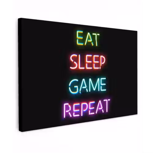 Gaming - Led - Quote - Eat sleep game repeat - Gamen canvas 2cm klein -z3d