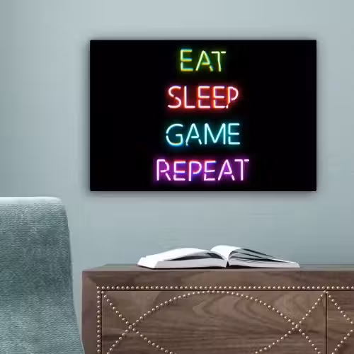 Gaming - Led - Quote - Eat sleep game repeat - Gamen canvas 2cm klein -sfeer4