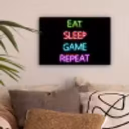 Gaming - Led - Quote - Eat sleep game repeat - Gamen canvas 2cm klein -sfeer1