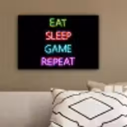 Gaming - Led - Quote - Eat sleep game repeat - Gamen canvas 2cm klein -sfeer3