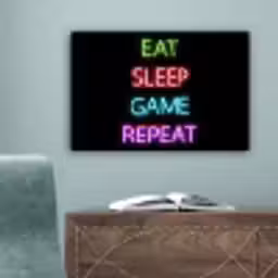 Gaming - Led - Quote - Eat sleep game repeat - Gamen canvas 2cm klein -sfeer4