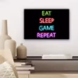 Gaming - Led - Quote - Eat sleep game repeat - Gamen canvas 2cm klein -sfeer6