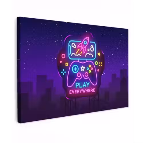 Gaming - Neon - Play - Blauw - Nacht - Controller canvas 2cm klein -z3d