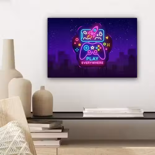 Gaming - Neon - Play - Blauw - Nacht - Controller canvas 2cm klein -sfeer6