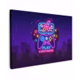 Gaming - Neon - Play - Blauw - Nacht - Controller canvas 2cm klein -z3d