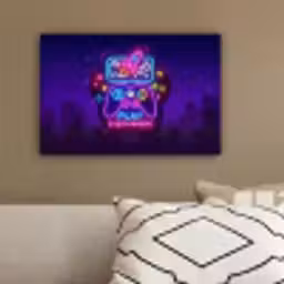 Gaming - Neon - Play - Blauw - Nacht - Controller canvas 2cm klein -sfeer3