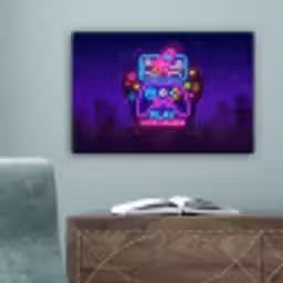 Gaming - Neon - Play - Blauw - Nacht - Controller canvas 2cm klein -sfeer4