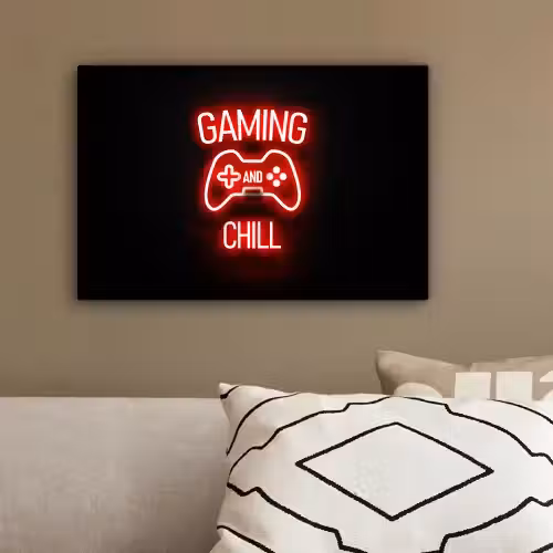 Gaming - Quotes - Gaming and chill - Neon - Rood canvas 2cm klein -sfeer3