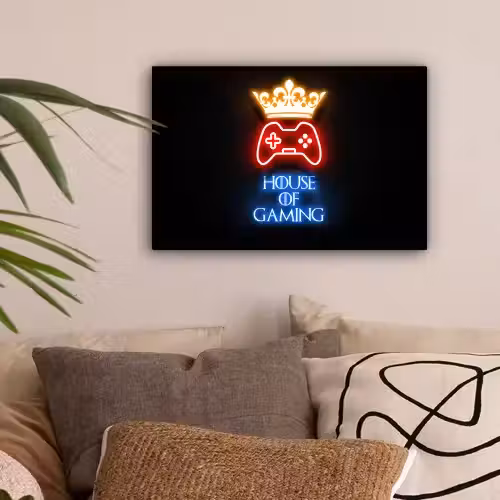 Gaming quotes - Neon - House of gaming - Kroon - Tekst canvas 2cm klein -sfeer1