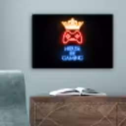 Gaming quotes - Neon - House of gaming - Kroon - Tekst canvas 2cm klein -sfeer4