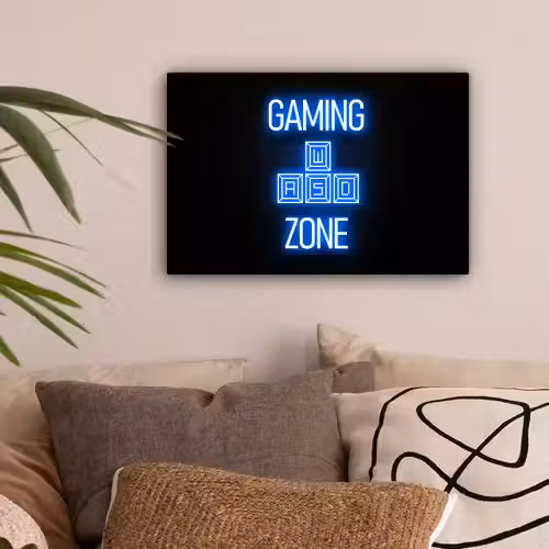Gaming - Tekst - Gaming zone - Neon - Blauw canvas 2cm klein -sfeer1