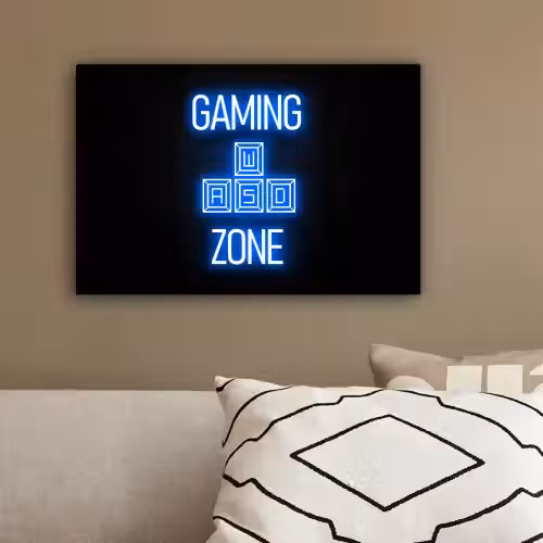 Gaming - Tekst - Gaming zone - Neon - Blauw canvas 2cm klein -sfeer3