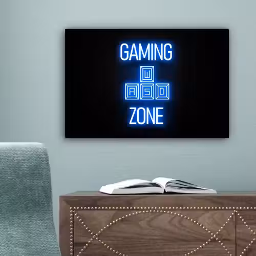 Gaming - Tekst - Gaming zone - Neon - Blauw canvas 2cm klein -sfeer4