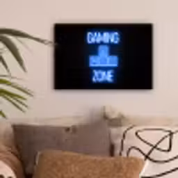 Gaming - Tekst - Gaming zone - Neon - Blauw canvas 2cm klein -sfeer1