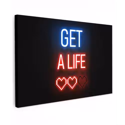 Gaming - Tekst - Get a life - Neon - Zwart canvas 2cm klein -z3d