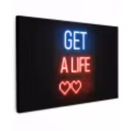 Gaming - Tekst - Get a life - Neon - Zwart canvas 2cm klein -z3d