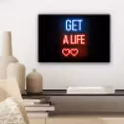 Gaming - Tekst - Get a life - Neon - Zwart canvas 2cm klein -sfeer6