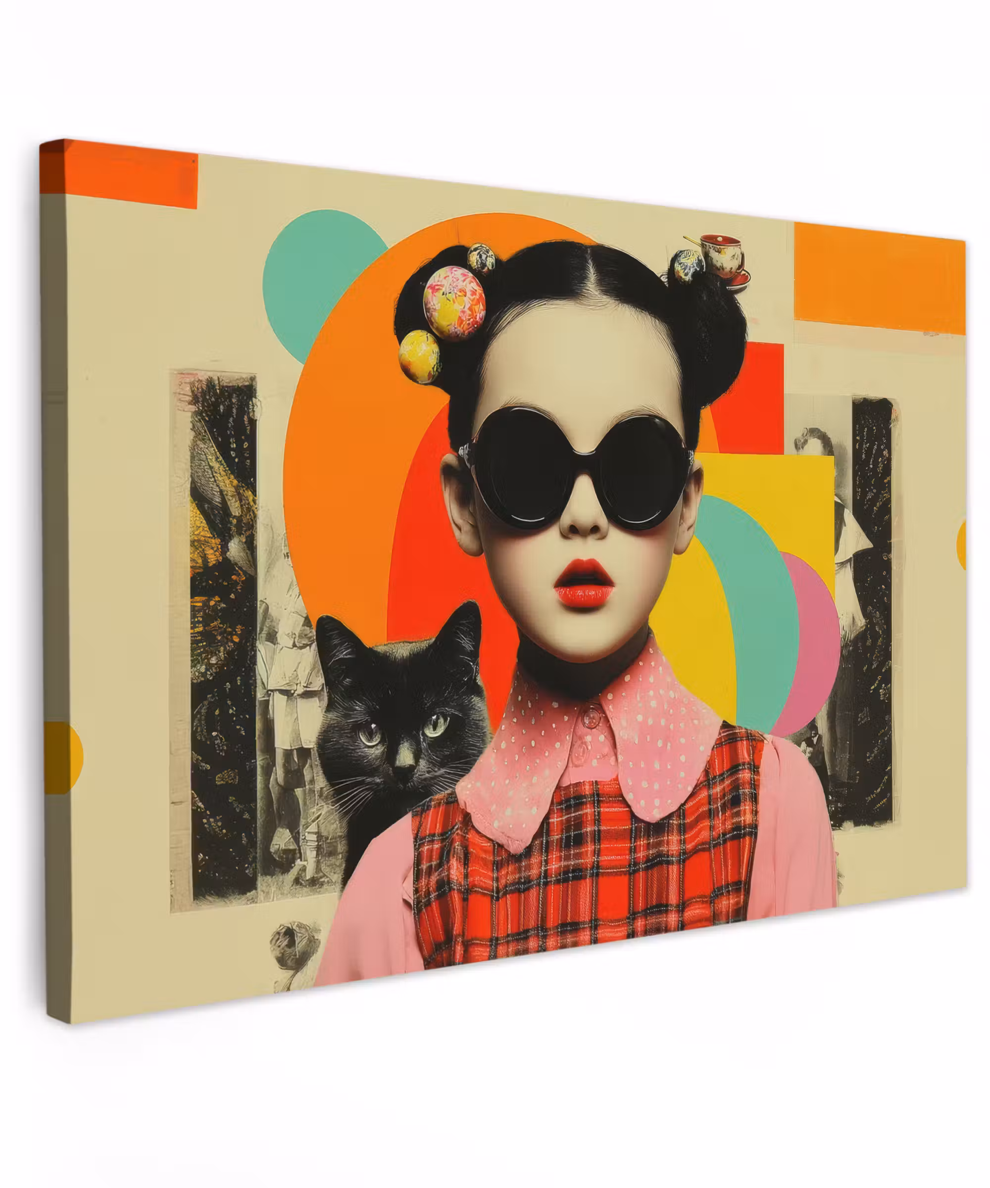 Canvas Print - Girl - Sunglasses - Cat - Retro