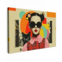 Meisje - Zonnebril - Kat - Retro canvas 2cm klein -z3d