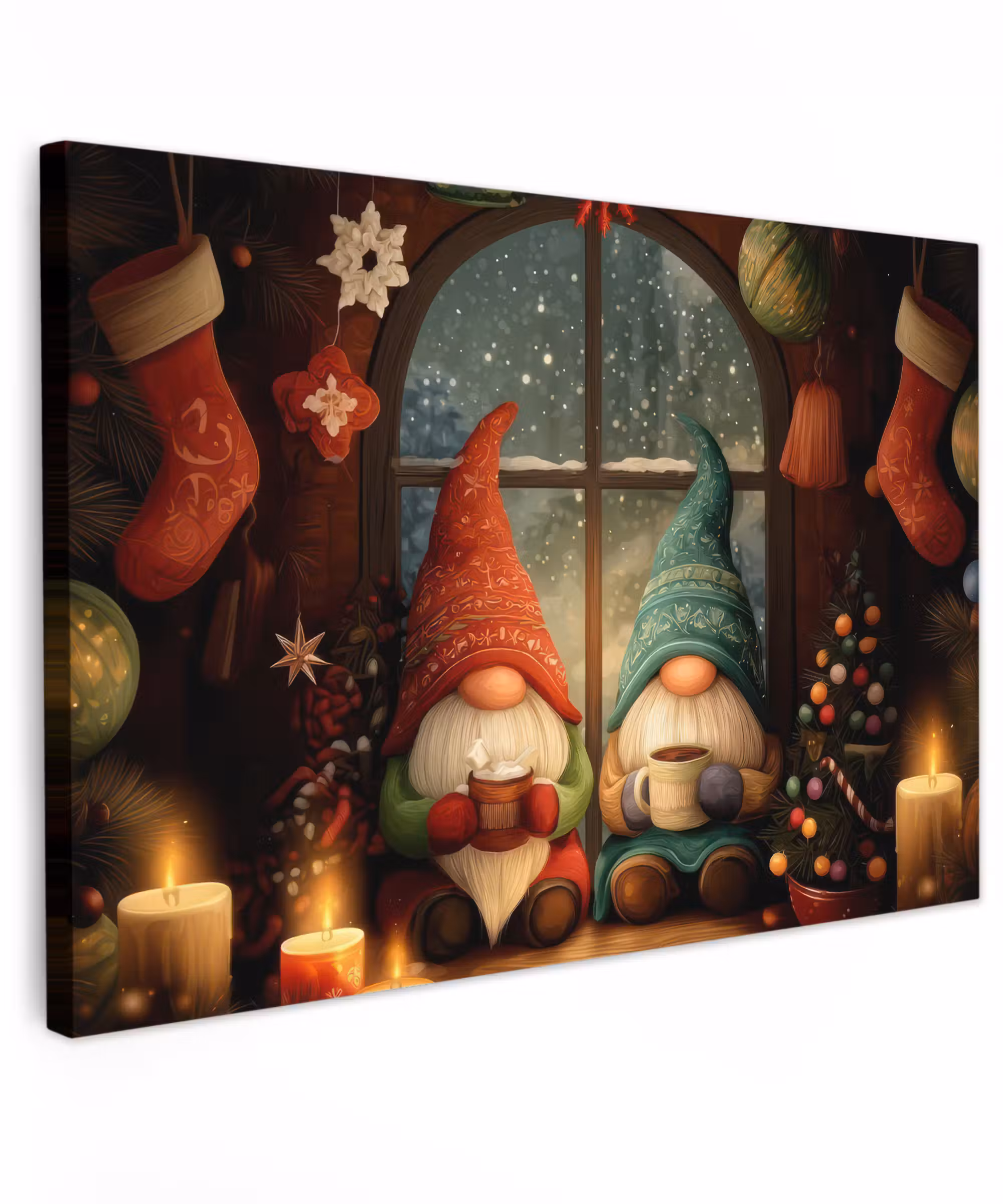 Canvas Print - Gnomes - Christmas - Window - Colorful