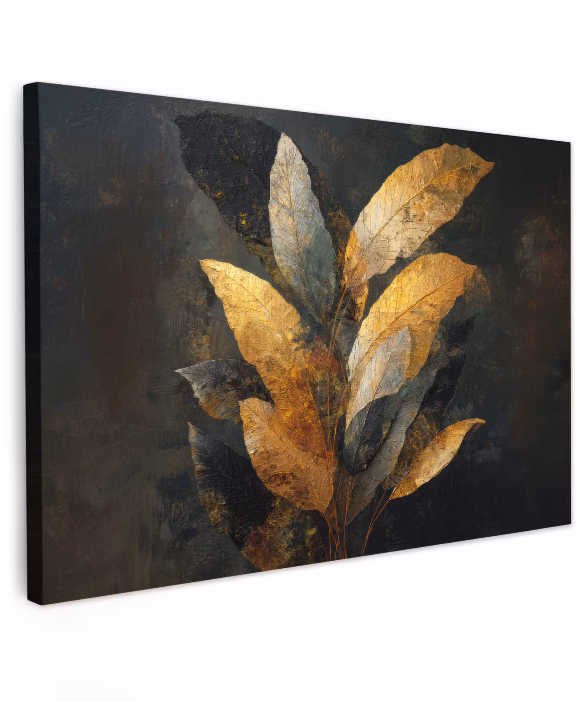 Canvas Print - Golden Leaf Composition - Botanical Luxury