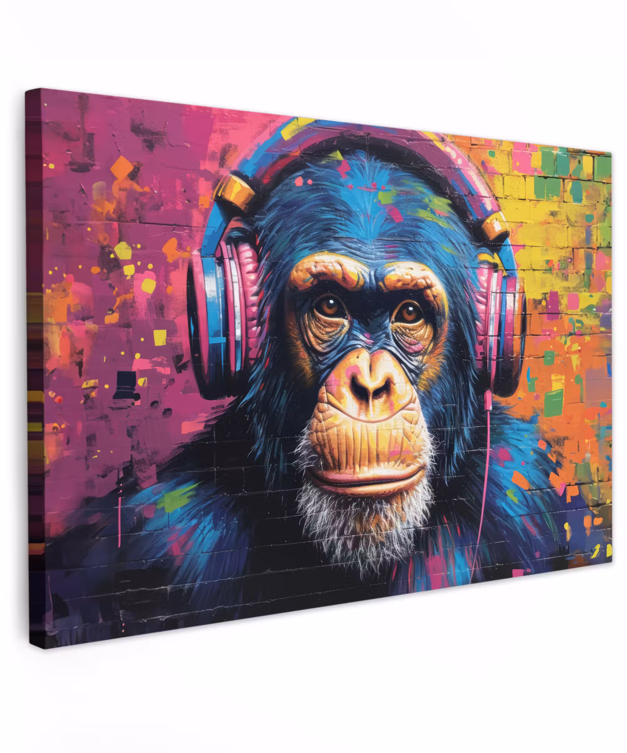 Canvas Print - Graffiti - Chimpanzee - Street art - Headphones - Monkey