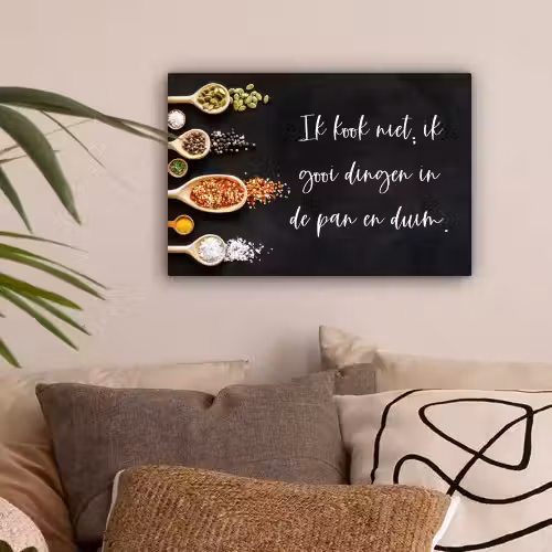 Ik gooi dingen in de pan en duim - Keuken - Quotes - Spreuken - Humor canvas 2cm klein -sfeer1