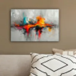 Moderne kunst - Oranje - Grijs - Abstract canvas 2cm klein -sfeer3